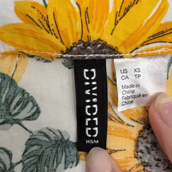 H&M DIVIDED WOMENS EMPIRE WAISTE SUNFLOWER BABYDOLL DRESS HIPPIE BOHO SIZE XS - Picture 3 of 6